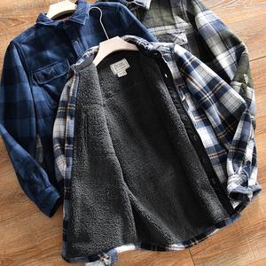 <b>Mens</b> Fleece Plaid <b>Shirts</b> Jacket Winter Casual Long Sleeve <b>Flannel</b> <b>Shirt</b> <b>Men</b> Vintage <b>Shirt</b> Button Up motorcycle style jacket - Product Image 2