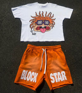 OEM été haute qualité personnalisé impression numérique survêtement et short ensemble cordon taille Boxy t-shirt couleur unie anti-rétrécissement - Product Image 2