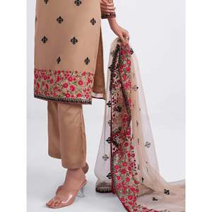 Adorable Traje Salwar de Georgette Marrón Claro para Mujer, Conjunto Bordado con Hilos - Product Image 2