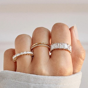 มรกตเต็มรูปแบบละเอียดอ่อนตัด3x2มม. แหวนเพชรวงกลม, VVS Lab-ปลูกด้วยทองคำ14K 18K-สำหรับงานแต่งงานของผู้หญิง-DS0098 - Product Image 2