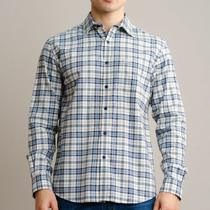 Camisa de vestir de franela de algodón 100% para hombre con logotipo personalizado, camisa informal de franela a cuadros con botones y manga larga para vacaciones - Product Image 1