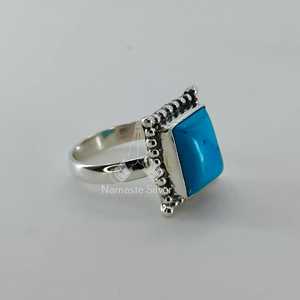925 Sterling Silver Turquoise Ring Handmade <b>Statement</b> Promise Jewelry with <b>Cushion</b> Gemstone Gift for December Birthdays - Product Image 4