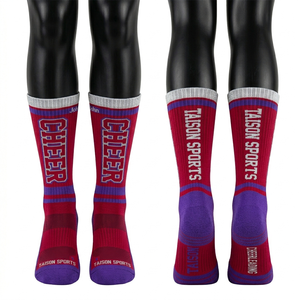 Premium 220GSM Cotton <b>Polyester</b> Blend Women Cheer Leading <b>Socks</b> Blue Gold Knit Panels Custom Jacquard Logo Comfort Fit men <b>socks</b> - Product Image 2