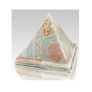 Unique Pyramid Shape Natural Green Veined Onyx <b>Marble</b> Cremation Urn with Decorative Gold Accent Memorial Urn - Product Image 1