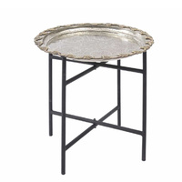 Table basse de salon moderne en laiton avec base pliable réglable et finition antique
