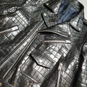 Chaqueta de cuero Formal con cremallera estampada de invierno para hombre, ropa de abrigo personalizada, motocicleta impermeable a prueba de viento - Product Image 3