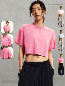STREETLAB Women's Crop <b>Top</b> Short Sleeve Crewneck Slim Fit Breathable Sorona Jersey Summer Streetwear T-Shirt Custom Logo OEM ODM - Product Image 3