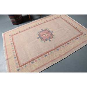 Alfombra turca Vintage Beige 5,2X7,3 pies lana hecha a mano área grande diseño de retazos Rectangular pasillo patrón látex para decoración de habitación - Product Image 2