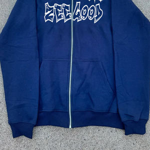 Sudadera con capucha de invierno para hombre, 100% algodón, forro polar grueso, extragrande, con cremallera completa, diseño 3D en relieve para bordar - Product Image 4