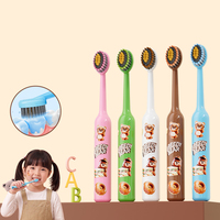 Lot de 5 brosses à dents convexes haute densité pour enfants, ultra douces, poils PBT de 0,12 mm, motif ours de dessin animé