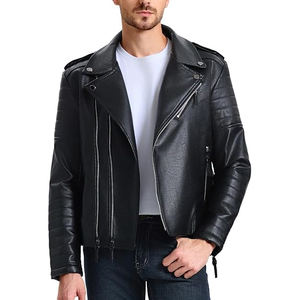 Custom <b>Slim</b> <b>Fit</b> Biker Leather <b>Jacket</b> for <b>Men</b> High Street Style OEM Factory Outerwear Stand Collar Front Logo for Bulk Orders - Product Image 1