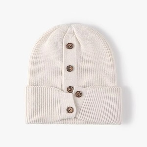 2025 nouveauté mode Style hiver tricoté bonnet chapeau fourrure doublure laine boutons confortables 100% coton sueur polaire bonnet casquette - Product Image 1