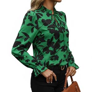 2025 New Ladies' Daily Casual Commuting Print Organza <b>Sleeveless</b> Office <b>Shirt</b> Wavy Collar Lace-up Spring Autumn - Product Image 1