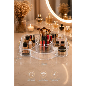 Organisateur de maquillage rotatif à 360 degrés avec organisateur de bijoux, de bagues et de colliers, organisateur de vanité en plastique pour cosmétiques - Product Image 1