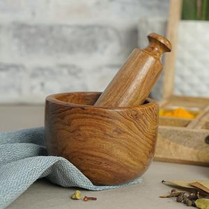 Mortero y Maja de Madera Pulida para Molienda Rápida que Garantiza la Conservación del Sabor Durante la Preparación - Product Image 1