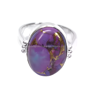 Anillo ovalado turquesa de cobre púrpura, Plata de Ley 925 clásica, Unisex regalo de boda, chapado en plata de moda para fiestas - Product Image 6