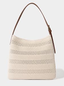 Women Knit Shoulder <b>Bag</b> with <b>Leather</b> Strap Casual Elegant Knitted Tote <b>Bag</b> Fashion Crochet Handbag - Product Image 4