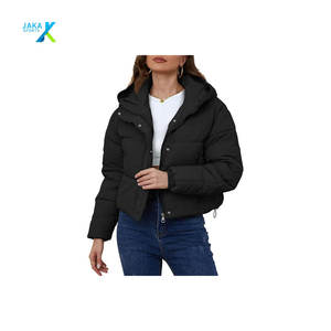 Veste courte matelassée en peau de mouton tricotée en toile pour femmes, hiver, à capuche, boutons recouverts, courte, chaude, matelassée, vêtements d'extérieur - Product Image 1
