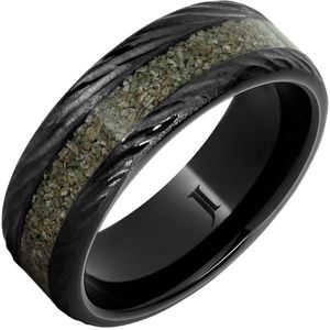 Black Diamond Ceramic <b>Ring</b> with Green Dinosaur Bone Inlay Natural Stone Pear Cut Rhodium Plated <b>Dainty</b> Style for Wedding Gift - Product Image 1