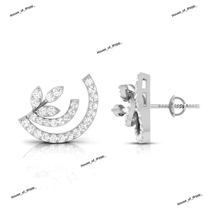 ต่างหูเพชรทรงกลมประดับเพชรหรูหราสำหรับงานแต่งงาน ดีไซน์รูปใบไม้สุดเก๋ ต่างหูเงินแท้ชุบโรเดียมสำหรับผู้หญิง - Product Image 2