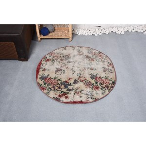 Alfombra de lana turca Vintage roja Beige clásica 3,2X3,3 pies diseño de retales de tejido plano para sala de estar respaldo de yute de 10mm de espesor - Product Image 1