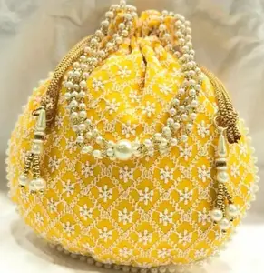 Pastel colours 100x Embroidered Potli Drawstring Bags Wedding Favors Hina mehndi dholki jagaa night gift Drawstring Pearls Carry