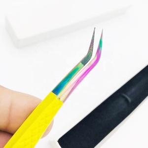 Venta al por mayor profesional japonés de acero inoxidable hecho a mano 65 grados Arco Iris pestañas pinzas polvo recubierto amarillo Venta caliente puntiagudo - Product Image 4