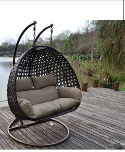Luxury Double Seat Outdoor <b>Swing</b> Chair Heavy Duty Steel <b>Frame</b> Garden Hanging Basket Cushion Balcony Lounge Egg Chair Wholesale - Product Image 3