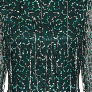 Elégante robe de soirée en mousseline de soie perle paillettes broderie perles naturelles beau travail manuel longue longueur au sol fête formelle antistatique - Product Image 1