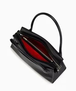 Sac fourre-tout structuré en cuir véritable noir pour femme, deux anses, fermeture éclair, style minimaliste, sac à main pour le travail et le bureau - Product Image 4