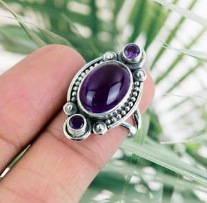 925 Sterling Silver Classic <b>Statement</b> <b>Ring</b> Women Natural Oval Cut Amethyst Gemstone Bezel Setting Wedding Anniversary New Design - Product Image 2