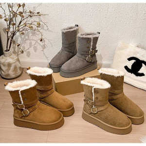 Bottes en daim de vache (cuir mat) pour filles, automne/hiver, talon bas, bout rond, tube court, plateforme en caoutchouc, bottes chaudes pour la neige - Product Image 5