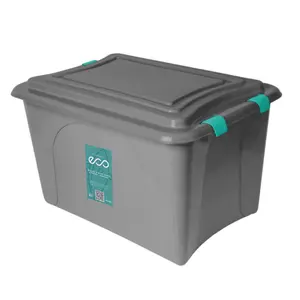 Large 50-Liter Plastic Organizing and Storage Box with Secure Latches ECO Line BPA-Free Plasvale