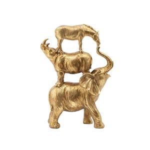 Figurine animale en métal doré avec éléphant rhinocéros et zèbre pour table basse moderne et présentoir contemporain - Product Image 1