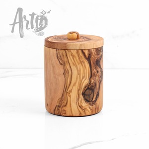 Elegante bodega de sal de madera de olivo hecha a mano con tapa y cuchara Exquisita caja de almacenamiento de hierbas y especias de madera - Product Image 4