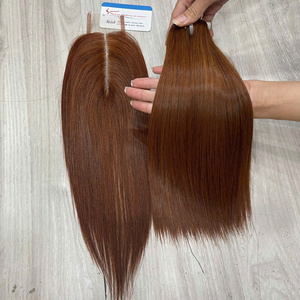 Vente en gros d'extensions de cheveux Remy vietnamiennes trame droite d'os coloré et fermeture à lacet HD cheveux humains de haute qualité - Product Image 1