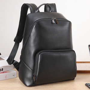 Minimalist Genuine Leather <b>Laptop</b> <b>Backpack</b> With Zipper Closure And Interior Pocket Unisex Softback Design Black - Product Image 6