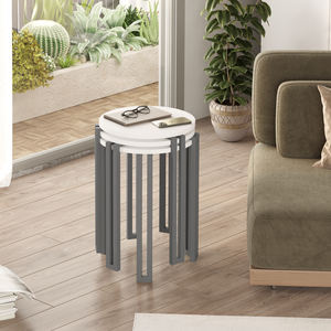 Tables d'appoint industrielles grises Palma Table basse élégante et moderne en métal et bois Livraison gratuite Mobilier de salon européen - Product Image 1