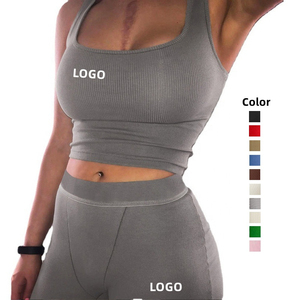 Custom Logo Knitted Workout Short <b>Set</b> for Women Two 2 Piece <b>Set</b> Women Clothing Spring 2024 Matching <b>Loungewear</b> <b>Sets</b> Women Summer - Product Image 6