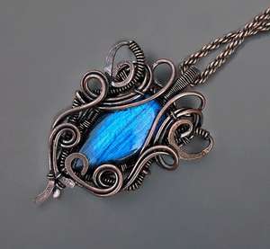 Colgante de cobre labradorita Vintage hecho a mano, regalo de compromiso de aniversario único, joyería de piedra natal chapada en oro para mamá - Product Image 4