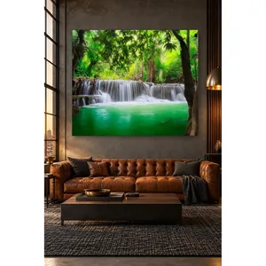 Impression sur toile de la cascade en terrasses et de la piscine émeraude dans la forêt verte de Fida - Product Image 1
