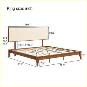 Cama moderna con plataforma de madera de bambú seco sólido de 12 pulgadas con cabecero ajustable Cama con marco de bambú tapizado - Product Image 3