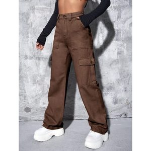 Pantalones Vaqueros Cargo Holgados de Mezclilla Marrón para Mujer, Estilo Vintage Retro, Transpirables, Ecológicos, con Múltiples Bolsillos, Estilo Urbano Informal - Product Image 2
