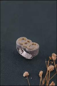 14K oro amarillo diamantes naturales anillo de doble banda halo Hip Hop joyería fina anillos personalizados para regalo al por mayor - Product Image 4