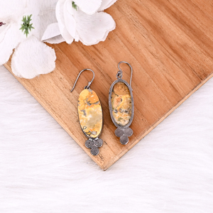 Pendientes de Piedra Preciosa de Jaspe Abejorro Natural, Latón con Rodio Negro, Artesanía Moderna y Ecológica, Regalo de Boda, Accesorio para Fiesta - Product Image 4