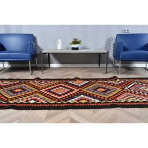 2.8x13.2 ft Vintage Kilim Rug, Turkish Rug, <b>Red</b> Plants & trees <b>Wool</b> Rug - Product Image 4