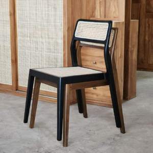 Sillón de Madera Maciza con Inserto de Ratán y Cuero PU, Silla de Comedor Moderna para Comedor, Apartamento, Villa, Bodega, Taller - Product Image 3