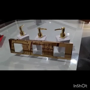 Distributeur de savon liquide triple moderne de luxe en acier inoxydable avec fixation murale PVD or pour salle de bain cuisine maison bureau durable - Product Image 2