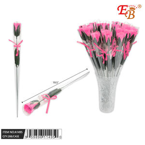 Eb Single Pink Roses 19.5 In Vase Realistic Artificial Flowers For Wedding Holiday Decor Valentine's Day - Product Image 1