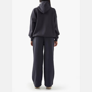 Conjunto de mujer Vintage Conjunto de pantalones de dos piezas Sudadera con capucha y pantalones acampanados con cremallera personalizada Lavado ácido Chándales de mujer de gran tamaño - Product Image 5
